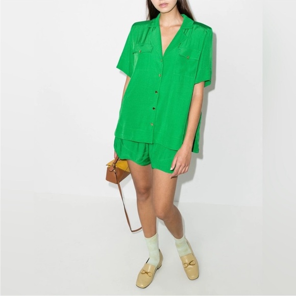 GANNI Sustainable Short Sleeve Button Down Kelly Green Top Size EU 34 (US 2) - Picture 2 of 6